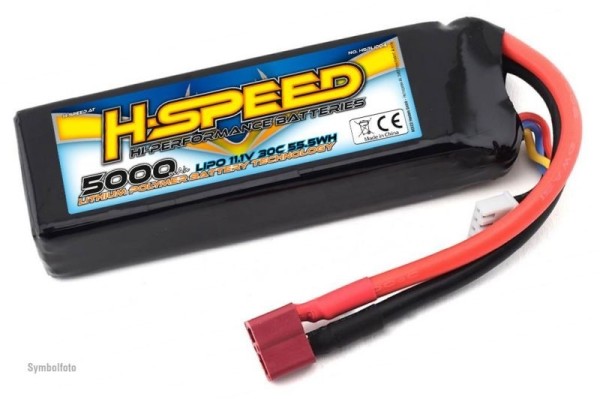 H-Speed 5000mAh 11.1V 30C LiPo T-Plug Dean 155x45x25mm