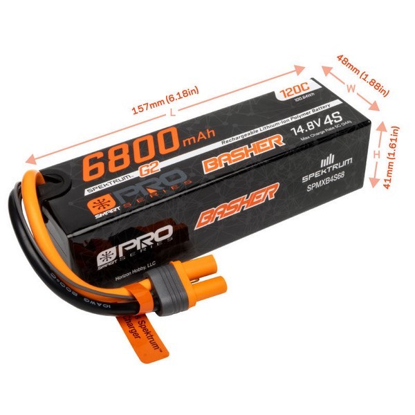 Spektrum AKKU Li-Po G2 Smart Pro Basher 4S 14.8V 6800mAh 120C IC5 -157x48x41mm