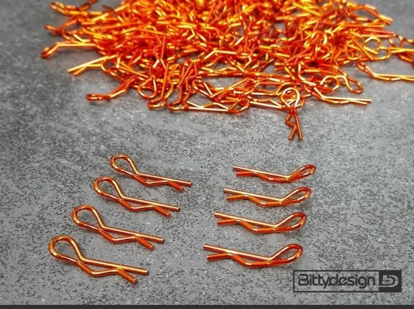 Bittydesign Karosserie Splinten 1/10 Orange - Race Body Clips 4x Links / 4x Rechts gebogen