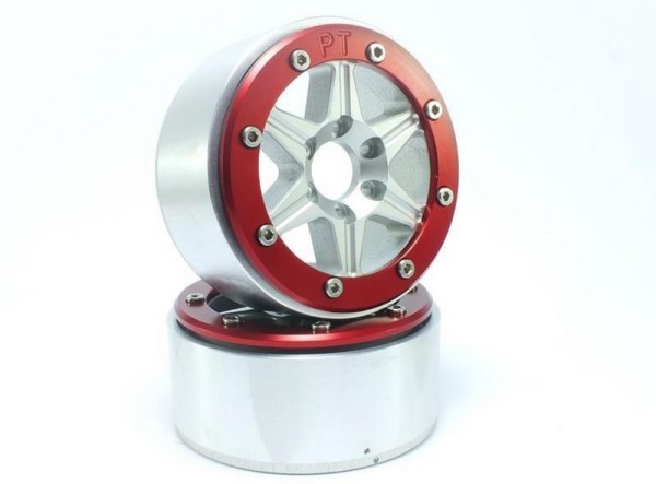 Absima Beadlock Wheels SIXSTAR silber/rot 1.9 (2)