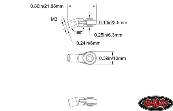 RC4WD M3 Short Bent Plastic Rod End (20x)