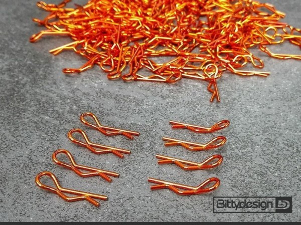 Bittydesign Karosserie Splinten 1/5 - 1/8 Orange - Race Body Clips 4x Links / 4x Rechts gebogen