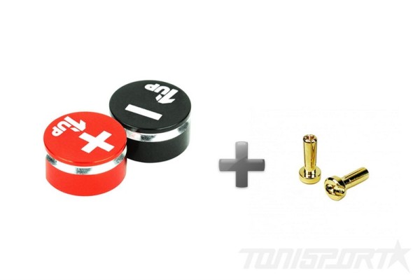 1up Racing Goldstecker Akku LowPro Bullet Plugs & Grips 4mm - Black