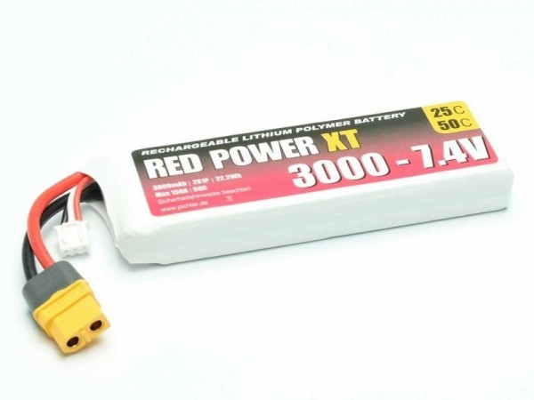 15424 LiPo Akku RED POWER XT 3000 - 7.4V XT60