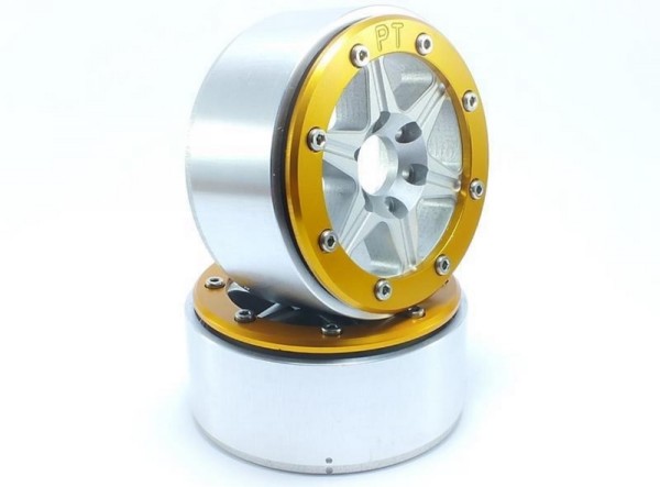 Absima Beadlock Wheels SIXSTAR silber/gold 1.9 (2)