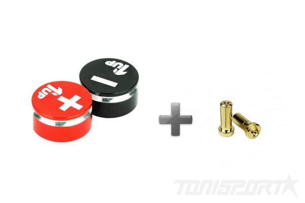 1up Racing Goldstecker Akku LowPro Bullet Plugs & Grips 5mm - Black