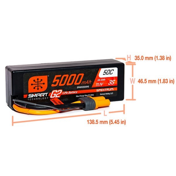 Spektrum 5000mAh 3S 11.1V 50C Hardcase Smart LiPo G2 - IC5