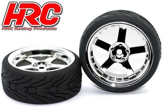 HRC Racing Reifen - 1/10 Touring - montiert - 5-Spoke Chrome Felgen - 12mm Hex - HRC Street-V II (2