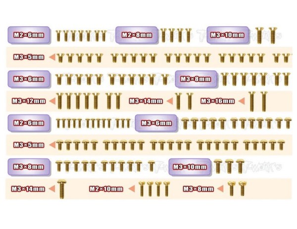 T-Work´s Mugen MTC-2R Stahl Schrauben Set Gold Bes
