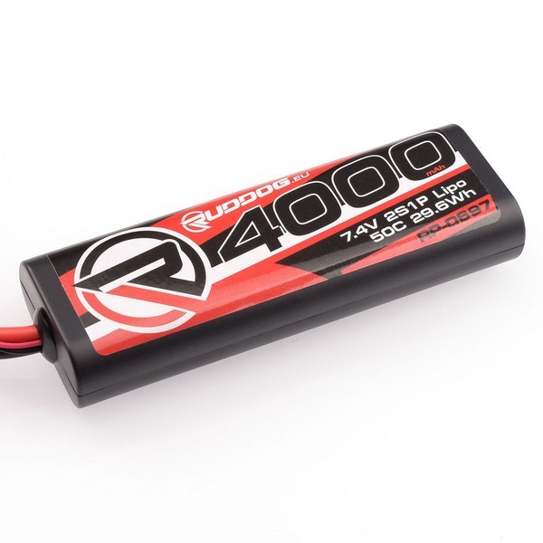 RUDDOG 4000mAh 50C 7.4V LiPo Round Stick Tamiya