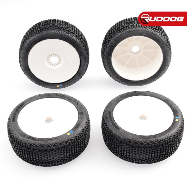 Sweep DEFENDER White (Medium) X Pre-glued set tires/White wheels 4pcs Kompletträder Reifen 1/8 Buggy