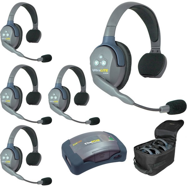 EARTEC UltraLITE Boxenfunk 5 person system w/ 5 Single Headsets batt., charger