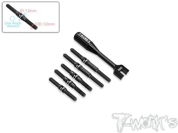 T-Work´s 64 Titan Gewinde-/Spurstangen Set für Mugen MTC-2R - Schwarz