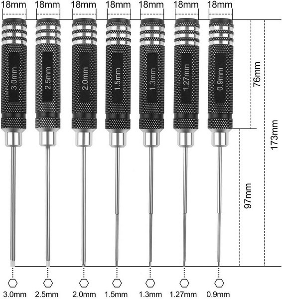 Planet-rc Werkzeug Inbus Schlüssel Set 0.9mm / 1.27mm / 1.3mm / 1.5mm / 2.0mm / 2.5mm / 3.0mm