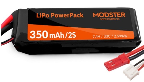 126472 / MD10085 MODSTER LiPo Pack LiPo Akku 2S 7.4V 350 mAh 30C (JST BEC) PowerPack Easy Trainer 80