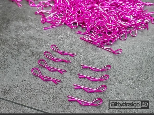 Bittydesign Karosserie Splinten 1/10 Pink - Race Body Clips 4x Links / 4x Rechts gebogen