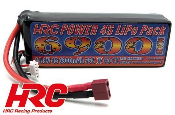 HRC Akku LiPo 4S 14.8V 6900mAh 75C No Case Ultra-T (Dean's Kompatible) 135x43x42mm