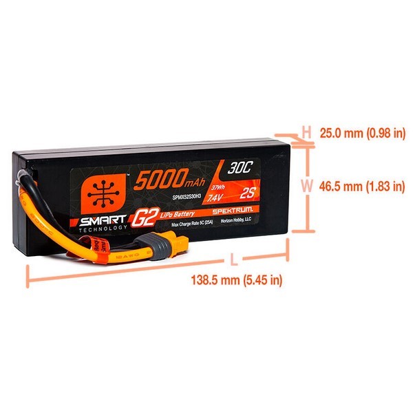 Spektrum 5000mAh 2S 7.4V 30C Smart Hardcase LiPo G2 - IC3