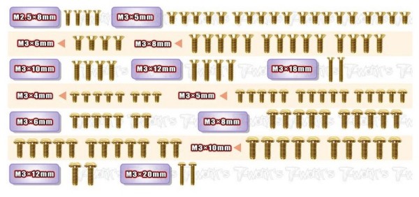 T-Work`s Stahl Schrauben Set Gold Beschichtet für Xray X4-2024 (117)