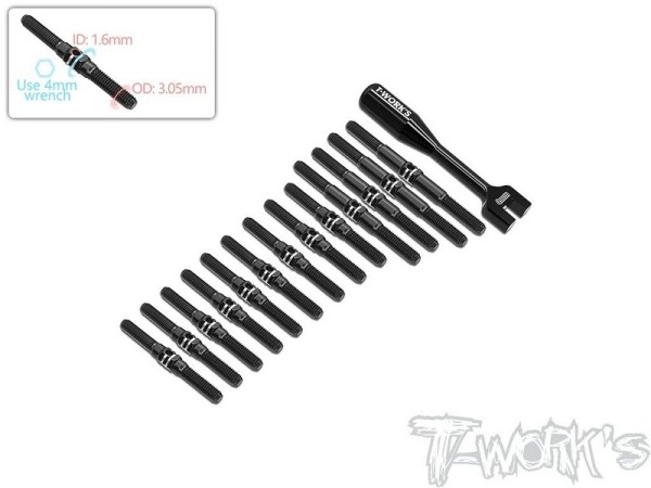 T-Work´s 64 Titan Gewinde-/Spurstangen Set für Awesomatix A800R - Schwarz