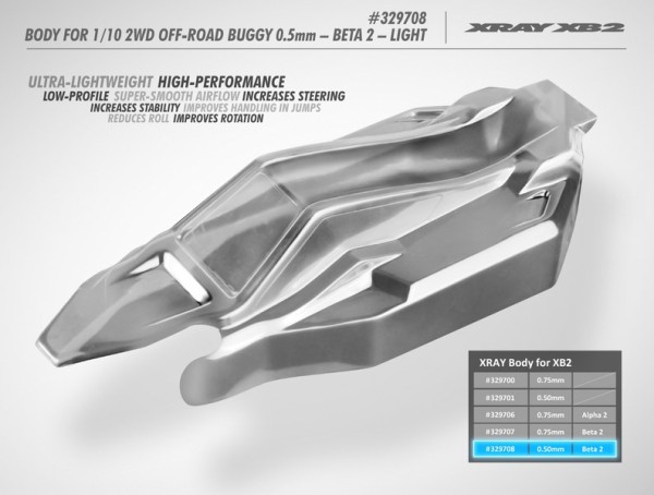 329708 XRAY XB2 Karrosserie 0.5MM - BETA 2 - LIGHT