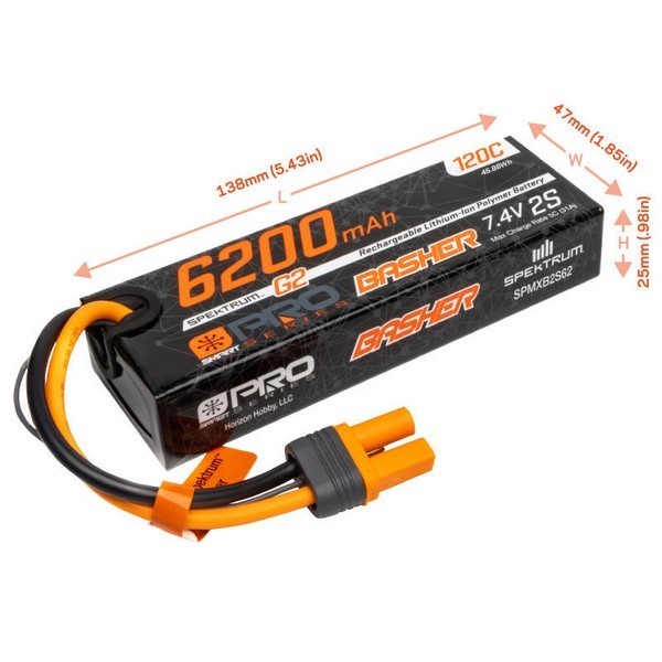 Spektrum 6200mAh 2S 7.4V 120C Smart Hardcase LiPo G2 Pro Basher - IC5