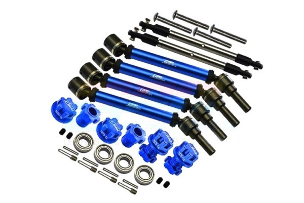 GPM Stahl+Alu CVD Antriebswellen Set v/h blau +20mm Radmitnehmer mit Spurverbreiterung X-MAXX