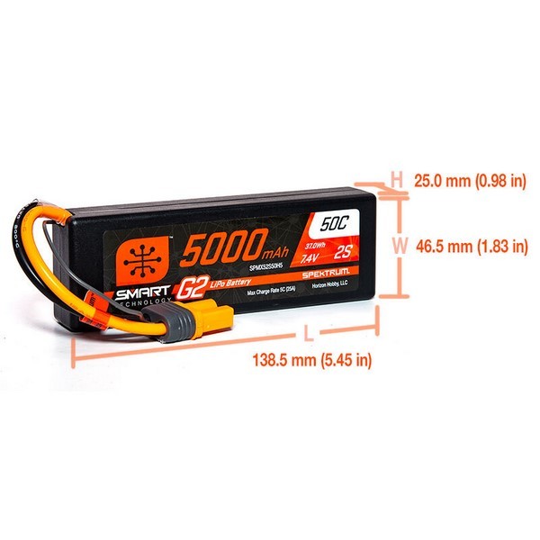 Spektrum 5000mAh 2S 7.4V 50C Smart Hardcase LiPo G2 - IC5