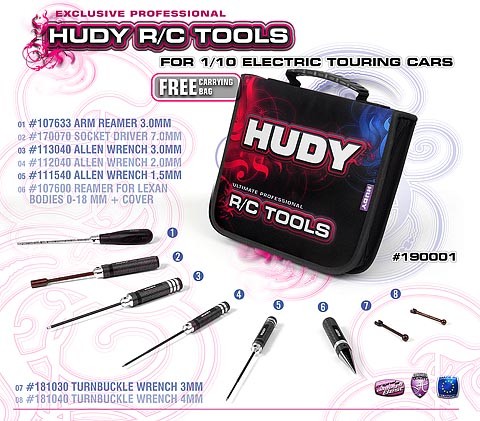 190001 Hudy Werkzeugset Etui 1/10 Elektro TC