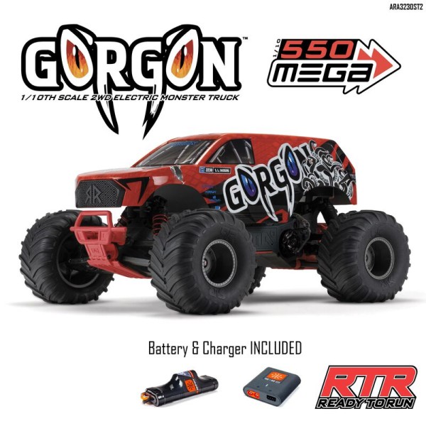 Arrma Gorgon 4x2 MEGA 550 Brushed RTR Monstertruck Rot mit Akku und Ladegerät