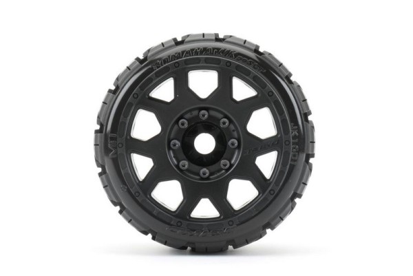 Jetko Extreme Tyre Traxxas Maxx Low Profile Tomahawk Belted 3.8" Black Rim 17mm (2)