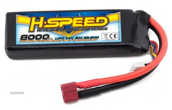 H-Speed 8000MAH 7.4V 30C LIPO H-SPEED 155X25X45MM FAHRAKKU MIT T-STECKER / XH