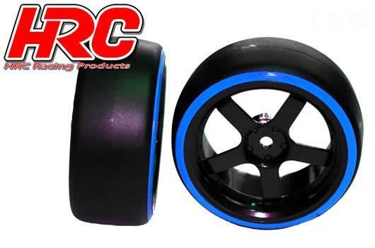 Reifen - 1/10 Drift - montiert - 5-Spoke Felgen 3mm Offset - Dual Color - Slick - Schwarz/Blau (2 St