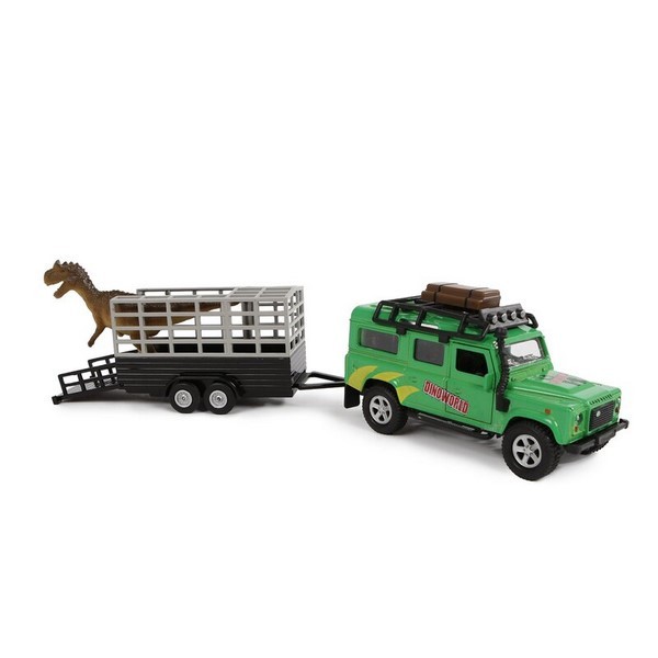 SIVA TOYS Land Rover Dino auf Anhänger Grün + Rückzug 29cm