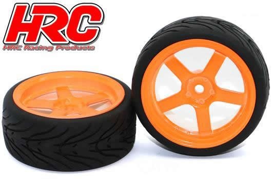 HRC Racing Reifen - 1/10 Touring - montiert - 5-Spoke Orange Felgen - 12mm Hex - HRC Street-V II (2