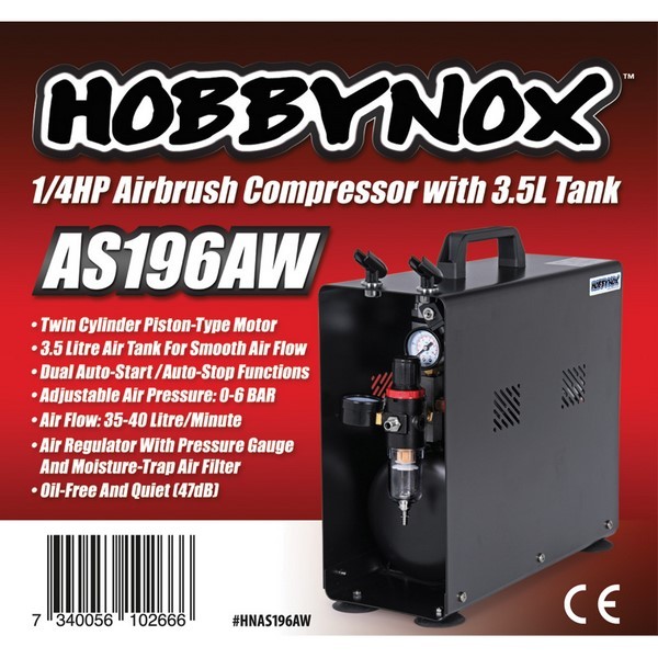 Hobbynox Airbrush Compressor 1/4HP 3.5L (0-6Bar)