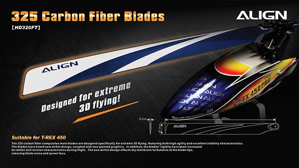 HD320FT Align T-REX 325 Carbon Fiber Blades / Blue