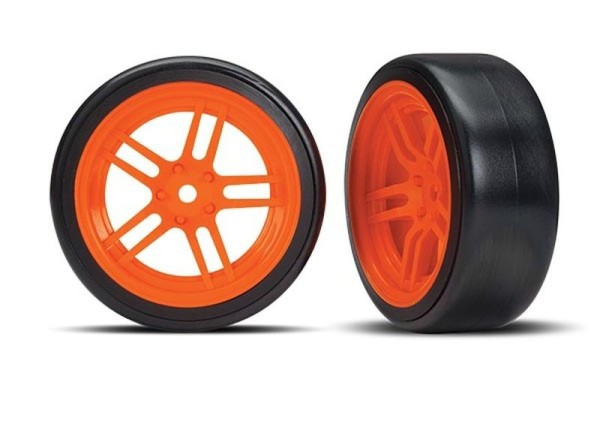 8376A Traxxas Komplettrad Split-Spoke orange vorne Drift Reifen